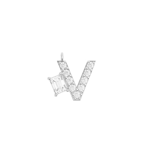 ALPHABET Diamond Necklace V White